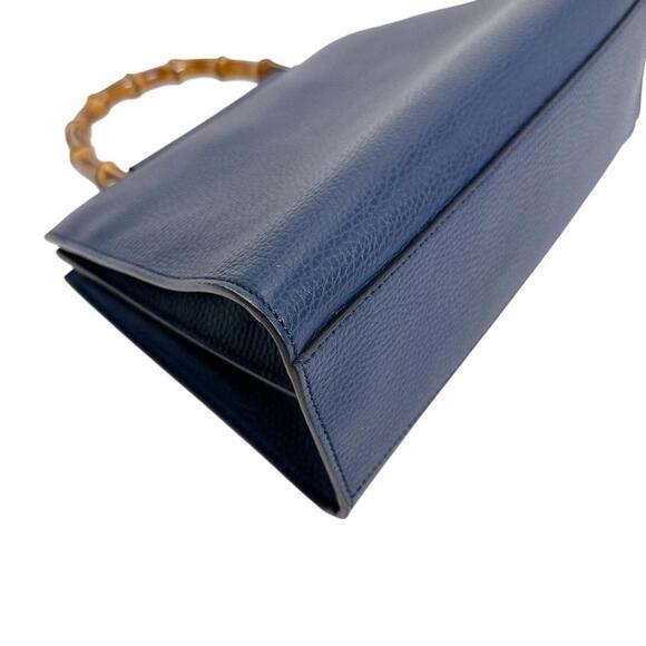 GUCCI Blue Leather Bamboo Bag - Picture 7 of 16